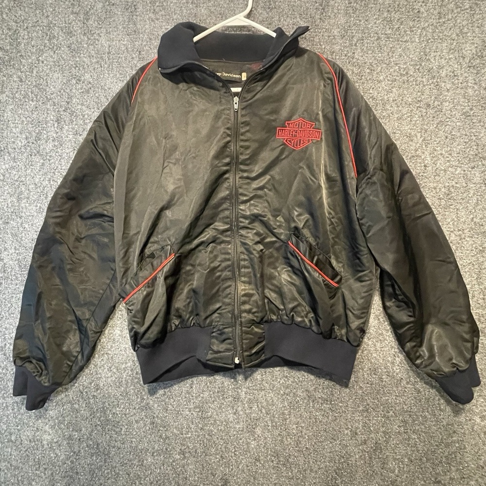 Vintage Harley Davidson Satin Jacket- Black- XL - Bad Zipper / Holes